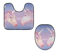 Eslifey Juego de 2 fundas para tapa de inodoro y alfombrillas de inodoro en forma de U, diseño de unicornios mágicos, lavables a máquina, antideslizantes y absorbentes