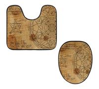 Eslifey Juego de 2 fundas para tapa de inodoro y alfombrillas de inodoro en forma de U, fondo de alquimia de acuarela, lavables a máquina, alfombras antideslizantes y absorbentes