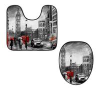 Eslifey Juego de 2 fundas para tapa de inodoro y alfombrillas de inodoro en forma de U, juego de 2 alfombrillas de inodoro London Big Ben, lavables a máquina, alfombras antideslizantes y absorbentes