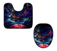 Eslifey Juego de 2 fundas para tapa de inodoro y alfombrillas de inodoro en forma de U, juego de 2 alfombrillas de inodoro Fantasy Space Cosmic Dream, lavables a máquina, alfombras antideslizantes y