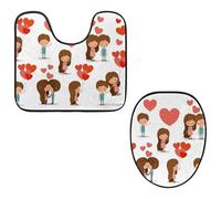 Eslifey Juego de 2 fundas para tapa de inodoro y alfombrillas de inodoro en forma de U, juego de alfombrillas de inodoro con texto en inglés "Love Boy & Girl", lavables a máquina, antideslizantes y