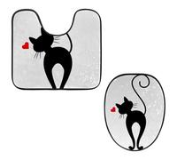 Eslifey Juego de 2 fundas para tapa de inodoro y alfombrillas de inodoro en forma de U, juego de alfombrillas de inodoro con diseño de gato, lavables a máquina, antideslizantes y absorbentes