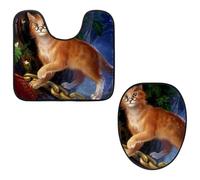 Eslifey Juego de 2 fundas para tapa de inodoro y alfombrillas de inodoro en forma de U, juego de alfombrillas de inodoro de gato de fantasía, fundas de asiento lavables a máquina, alfombras