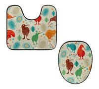 Eslifey Juego de 2 fundas para tapa de inodoro y alfombrillas de inodoro en forma de U, juego de alfombrillas de inodoro con diseño de pájaro kiwi, lavables a máquina, antideslizantes y absorbentes