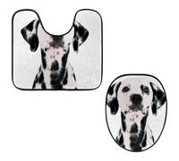 Eslifey Juego de 2 fundas para tapa de inodoro y alfombrillas de inodoro en forma de U, juego de alfombrillas de inodoro dálmatas, lavables a máquina, alfombras antideslizantes y absorbentes