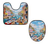 Eslifey Juego de 2 fundas para tapa de inodoro y alfombrillas de inodoro en forma de U, juego de alfombrillas de inodoro Summer Haven, lavables a máquina, antideslizantes y absorbentes
