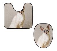 Eslifey Juego de 2 fundas para tapa de inodoro y alfombrillas de inodoro en forma de U, juego de alfombrillas de inodoro de gato blanco, fundas de asiento lavables a máquina, alfombras antideslizantes