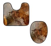 Eslifey Juego de 2 fundas para tapa de inodoro y alfombrillas de inodoro en forma de U, juego de alfombrillas de inodoro de instrumentos musicales de violín, lavables a máquina, antideslizantes y
