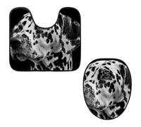 Eslifey Juego de 2 fundas para tapa de inodoro y alfombrillas de inodoro en forma de U, juego de alfombrillas de inodoro para perros dálmatas, lavables a máquina, antideslizantes y absorbentes