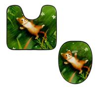 Eslifey Juego de 2 fundas para tapa de inodoro y alfombrillas de inodoro en forma de U, lindo juego de alfombrillas de inodoro con diseño de gato, lavables a máquina, antideslizantes y absorbentes