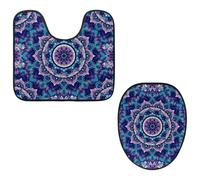 Eslifey Juego de 2 fundas para tapa de inodoro y alfombrillas de inodoro en forma de U, mandala indio, morado, psicodélico, henna psicodélica, lavables a máquina, fundas de asiento antideslizantes y