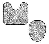 Eslifey Juego de 2 fundas para tapa de inodoro y alfombrillas de inodoro en forma de U, mandala indio, color blanco, psicodélico, henna psicodélica, lavables a máquina, fundas de asiento