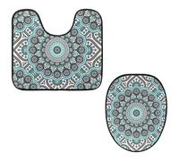 Eslifey Juego de 2 fundas para tapa de inodoro y alfombrillas de inodoro en forma de U, mandala indio, psicodélico, gris, henna, lavables a máquina, alfombras antideslizantes y absorbentes