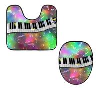 Eslifey Juego de 2 fundas para tapa de inodoro y alfombrillas de inodoro en forma de U, notas musicales, teclas de piano, fundas de asiento lavables a máquina, alfombras antideslizantes y absorbentes