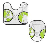 Eslifey Juego de 2 fundas para tapa de inodoro y alfombrillas de inodoro en forma de U, para bicicleta, diseño de mapa del mundo, lavables a máquina, antideslizantes y absorbentes