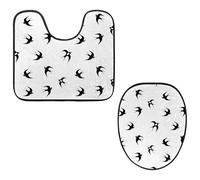 Eslifey Juego de 2 fundas para tapa de inodoro y alfombrillas de inodoro en forma de U, patrón de golondrina negra, fundas de asiento lavables a máquina, alfombras antideslizantes y absorbentes