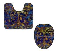 Eslifey Juego de 2 fundas para tapa de inodoro y alfombrillas de inodoro en forma de U, patrón de mapa del mundo vintage, fundas de asiento lavables a máquina, alfombras antideslizantes y absorbentes