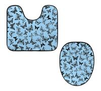 Eslifey Juego de 2 fundas para tapa de inodoro y alfombrillas de inodoro en forma de U, patrón de mariposa negra, fundas de asiento lavables a máquina, alfombras antideslizantes y absorbentes