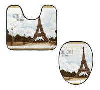 Eslifey Juego de 2 fundas para tapa de inodoro y alfombrillas de inodoro en forma de U, postales del mundo, lavables a máquina, alfombras antideslizantes y absorbentes