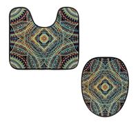 Eslifey Juego de 2 fundas para tapa de inodoro y alfombrillas en forma de U, diseño de mandala indio, henna psicodélica, lavable a máquina, fundas de asiento antideslizantes y absorbentes