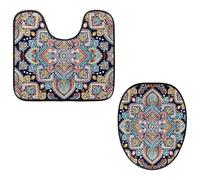 Eslifey Juego de 2 fundas para tapa de inodoro y alfombrillas en forma de U, diseño de mandala indio, henna psicodélica, lavable a máquina, fundas de asiento antideslizantes y absorbentes