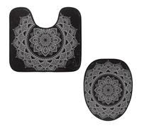 Eslifey Juego de 2 fundas para tapa de inodoro y alfombrillas en forma de U, diseño de mandala indio, henna psicodélica, lavable a máquina, fundas de asiento antideslizantes y absorbentes