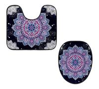 Eslifey Juego de 2 fundas para tapa de inodoro y alfombrillas en forma de U, diseño de mandala indio, henna psicodélica, lavable a máquina, fundas de asiento antideslizantes y absorbentes