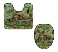Eslifey Juego de 2 fundas para tapa de inodoro y alfombrillas en forma de U, diseño de mapa del mundo antiguo, diseño retro antiguo, brújula náutica, lavable a máquina, fundas de asiento
