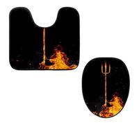 Eslifey Juego de 2 fundas para tapa de inodoro y alfombrillas para inodoro en forma de U, diseño abstracto Trident Burning Fire Fork, fundas de asiento lavables a máquina, alfombras antideslizantes y
