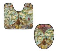 Eslifey Juego de 2 fundas para tapa de inodoro y alfombrillas para inodoro en forma de U, diseño vintage del mapa del Atlas del mundo con diseño de aventuras piratas, lavable a máquina, fundas de