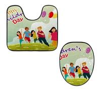 Eslifey Juego de 2 fundas para tapa de inodoro y alfombrillas para inodoro en forma de U, juego de 2 alfombrillas para inodoro Happy Children's Day, lavables a máquina, alfombras antideslizantes y
