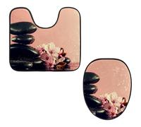 Eslifey Juego de 2 fundas para tapa de inodoro y alfombrillas para inodoro en forma de U, juego de alfombrillas para inodoro Zen Chinese Spa, lavables a máquina, antideslizantes y absorbentes