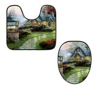 Eslifey Juego de 2 fundas para tapa de inodoro y alfombrillas para inodoro en forma de U, juego de alfombrillas para inodoro con pintura de paisaje de ciudad mágica, lavables a máquina