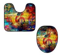 Eslifey Juego de 2 fundas para tapa de inodoro y alfombrillas para inodoro en forma de U, notas musicales coloridas abstractas, violín, clave de violín, fundas de asiento lavables a máquina, alfombras