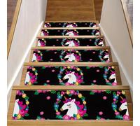Eslifey Magic Cute Unicorn in a Wreath of Flowers Pattern - Peldaños de escalera para peldaños de madera, paquete de 15 unidades, 30 x 8 pulgadas, antideslizantes, para interiores, para perros, niños