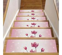 Eslifey Paquete de 15 peldaños antideslizantes de 8 x 30 pulgadas, para interiores para peldaños de madera, alfombras para niños, ancianos y mascotas con adhesivo reutilizable, flores rosas mágicas