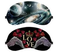 Eslifey Paquete de 2 antifaz para dormir, alas de amor, corona de rosa, máscara de dormir, cubierta de sombra de ojos para hombres y mujeres, viaje en avión