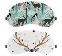 Eslifey Paquete de 2 antifaz para dormir, ciervo con estrellas vendadas para los ojos, cubierta de sombra de ojos para hombres y mujeres, viaje en avión