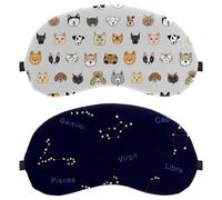 Eslifey Paquete de 2 antifaz para dormir, constelaciones del zodiaco con patrón espacial de estrellas, antifaz para dormir, cubierta de sombra de ojos para hombres y mujeres, avión de viaje