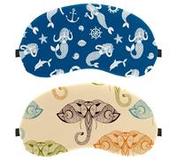 Eslifey Paquete de 2 antifaz para dormir, diseño de elefantes brillantes de la tribu india, máscara de dormir, cubierta de sombra de ojos para hombres y mujeres, viaje en avión