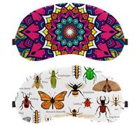 Eslifey Paquete de 2 antifaz para dormir, insectos naturales, mariposas, mariquitas, abejas, insectos, hormigas, arañas, vendas, antifaz para dormir, para hombres y mujeres, avión de viaje