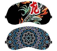 Eslifey Paquete de 2 antifaz para dormir, mandala indio, psicodélico, negro, henna venda, máscara de dormir, cubierta de sombra de ojos para hombres y mujeres, viaje en avión