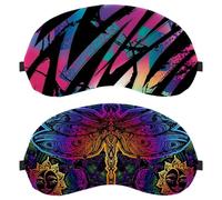 Eslifey Paquete de 2 antifaz para dormir, mandalas indias, cachemira, libélula, patrón de sol, máscara de dormir, cubierta de sombra de ojos para hombres y mujeres, viaje en avión