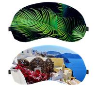 Eslifey Paquete de 2 antifaz para dormir, máscara de dormir con paisaje griego Santorini, cubierta de sombra de ojos para hombres y mujeres, viaje en avión