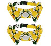 Eslifey Paquete de 2 collares de perro con pajarita y campana, diseño de mariquita de limones amarillos, collar de corbata ajustable para gatos para mascotas pequeñas