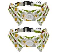 Eslifey Paquete de 2 collares de perro con pajarita y campana, diseño de mariquita de margaritas, diseño de solapa ajustable, collar de pajarita para mascotas pequeñas