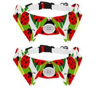 Eslifey Paquete de 2 collares de perro con pajarita y campana, diseño de mariquita en hojas verdes, diseño de solapa ajustable, collar de pajarita para mascotas pequeñas