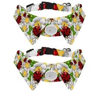 Eslifey Paquete de 2 collares de perro con pajarita y campana, diseño de mariquita y flores, collar de pajarita ajustable para gatos para mascotas pequeñas