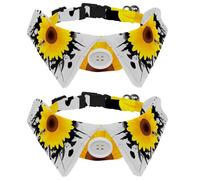 Eslifey Paquete de 2 collares de perro con pajarita y campana, diseño de solapa ajustable con diseño de mariquita y girasol para mascotas pequeñas