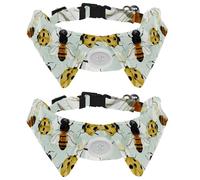 Eslifey Paquete de 2 collares de perro con pajarita y campana, diseño de solapa ajustable de mariquita y abeja, collar de pajarita para mascotas pequeñas